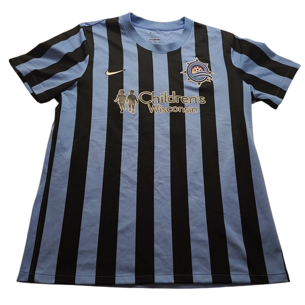 Nike North Shore United Soccer Jersey Men's Large Blue Black Striped Dri-FIT